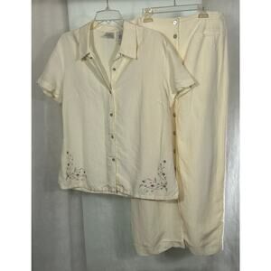 Emma James Liz Claiborne 2-Piece Cream Linen Rayon Embroidered Skirt Set, 12